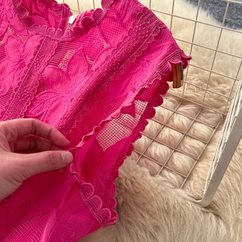 Hollowed Top & Skirt Lace 2Pcs
