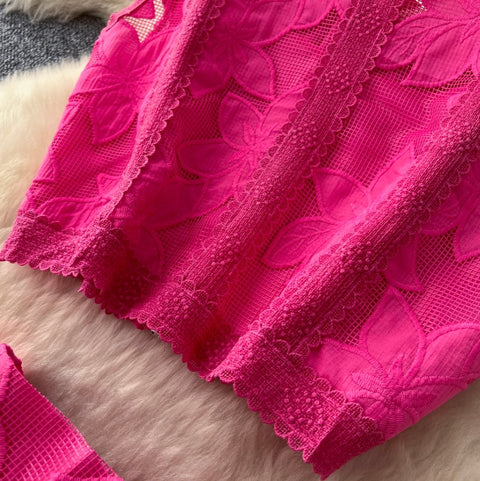 Hollowed Top & Skirt Lace 2Pcs