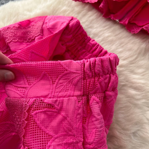 Hollowed Top & Skirt Lace 2Pcs