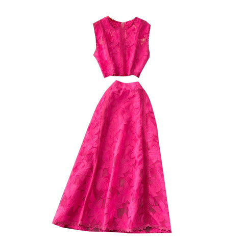 Hollowed Top & Skirt Lace 2Pcs