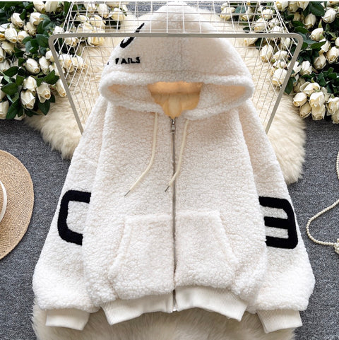 Chic Monogrammed Hooded Labmwool Jacket
