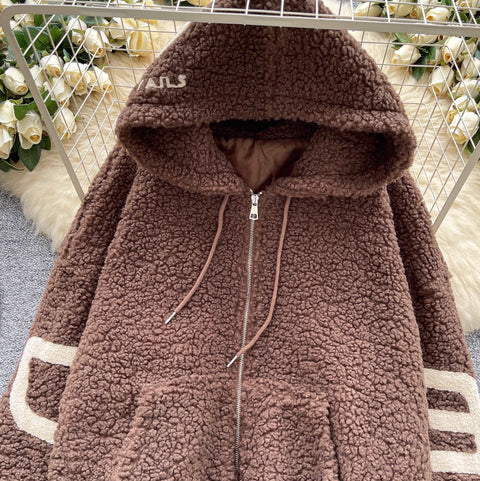 Chic Monogrammed Hooded Labmwool Jacket