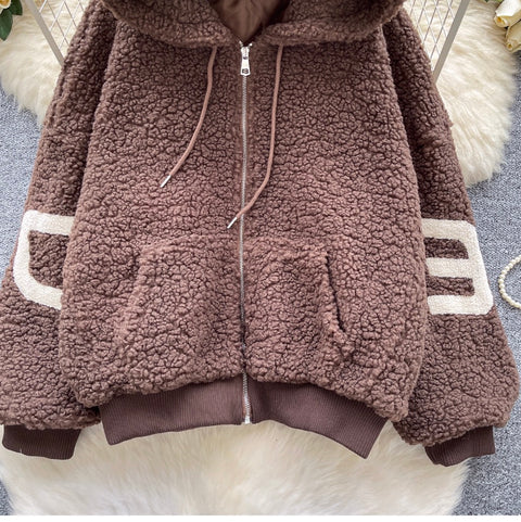 Chic Monogrammed Hooded Labmwool Jacket