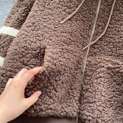 Chic Monogrammed Hooded Labmwool Jacket