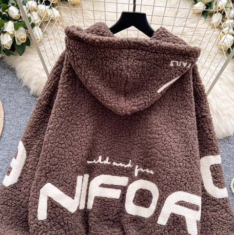 Chic Monogrammed Hooded Labmwool Jacket