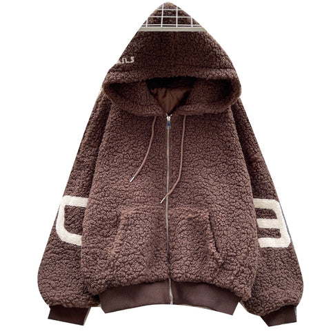 Chic Monogrammed Hooded Labmwool Jacket