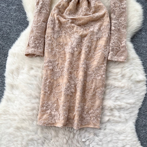 Square Neckline Khaki Lace Dress