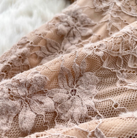 Square Neckline Khaki Lace Dress