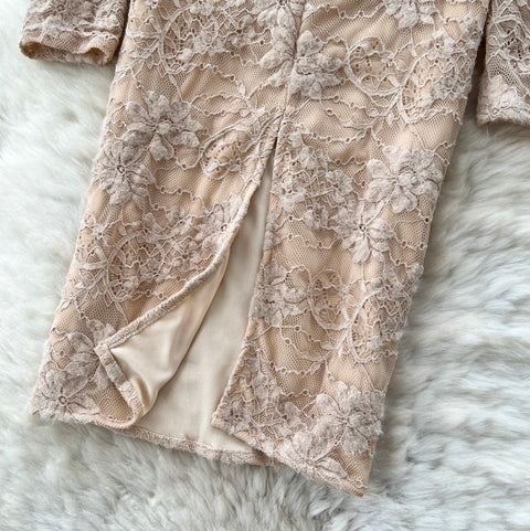 Square Neckline Khaki Lace Dress
