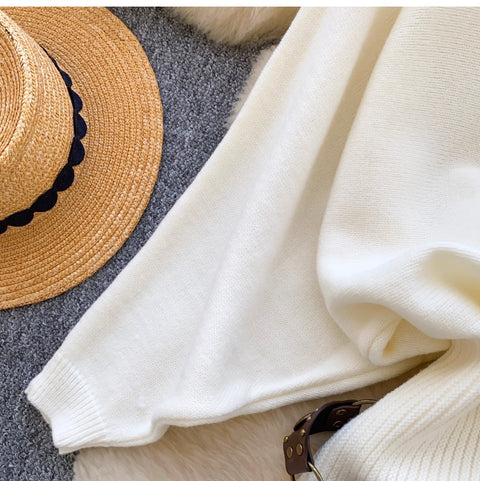 Bat-sleeve Knit Dress with Belt