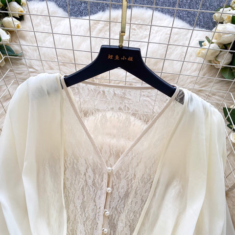 Bow-tie Top & Shorts Lace Patchwork 2Pcs