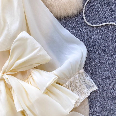 Bow-tie Top & Shorts Lace Patchwork 2Pcs