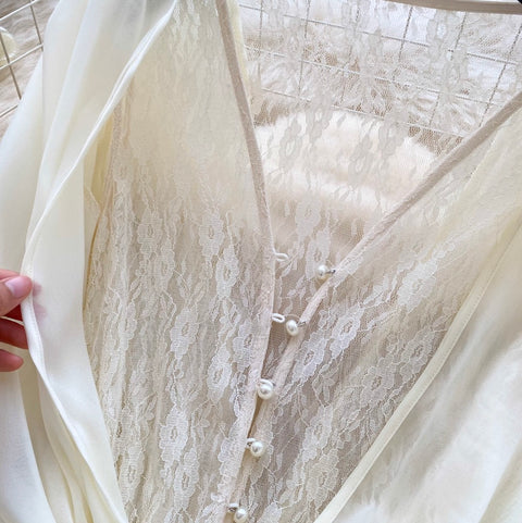 Bow-tie Top & Shorts Lace Patchwork 2Pcs