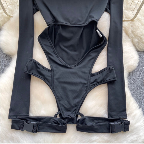 Turtleneck Black Hollowed Jumpsuits