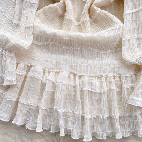 V-neck Rhinestone Studded Ruffled Dress