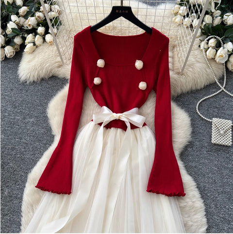 Floral Lace Patchwork Knit Dress