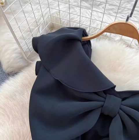 Bow-tie One Shoulder Black Dress