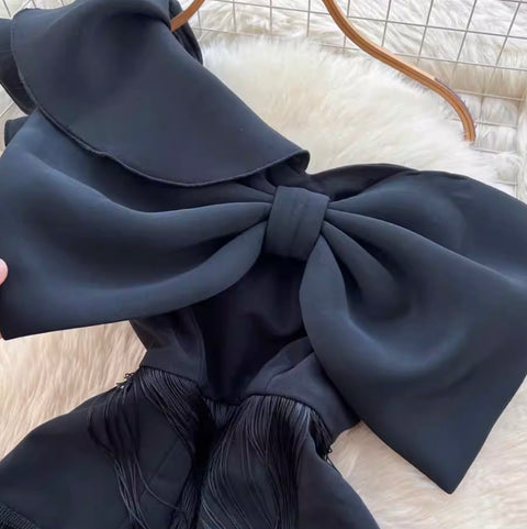 Bow-tie One Shoulder Black Dress