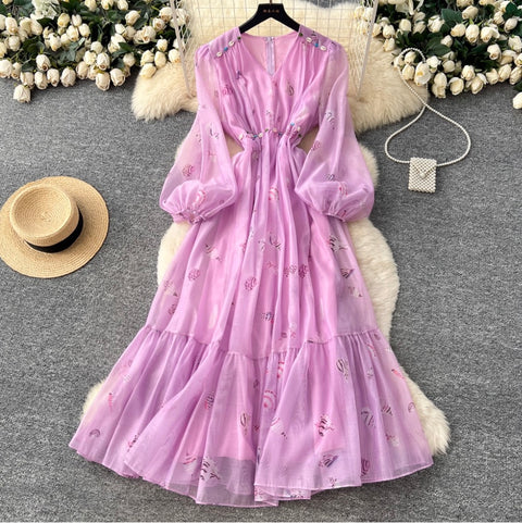 Elegant Floral Print A-line Dress