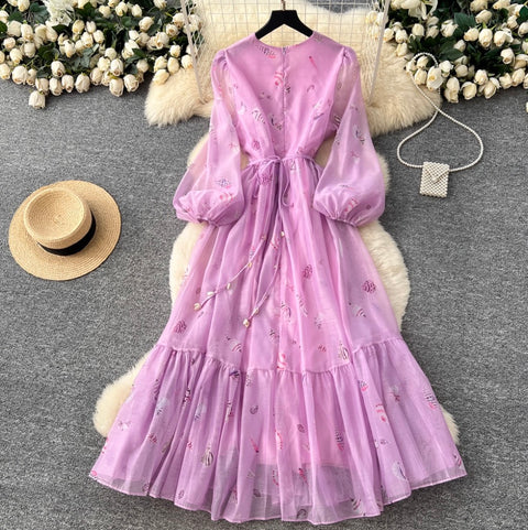 Elegant Floral Print A-line Dress