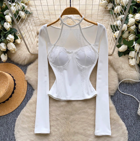 Padded Lace Patchwork Bottoming Shirt