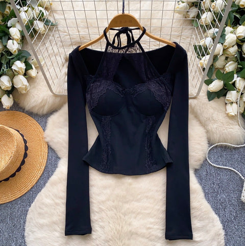 Padded Lace Patchwork Bottoming Shirt