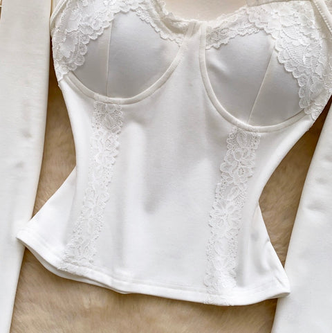 Padded Lace Patchwork Bottoming Shirt