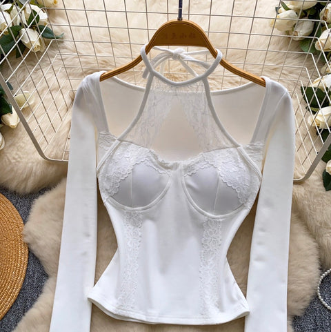 Padded Lace Patchwork Bottoming Shirt