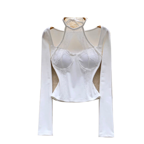 Padded Lace Patchwork Bottoming Shirt