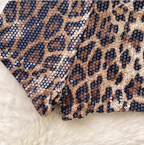Shiny Leopard Print Sequined Shorts