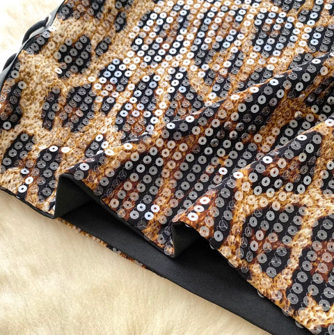 Shiny Leopard Print Sequined Shorts