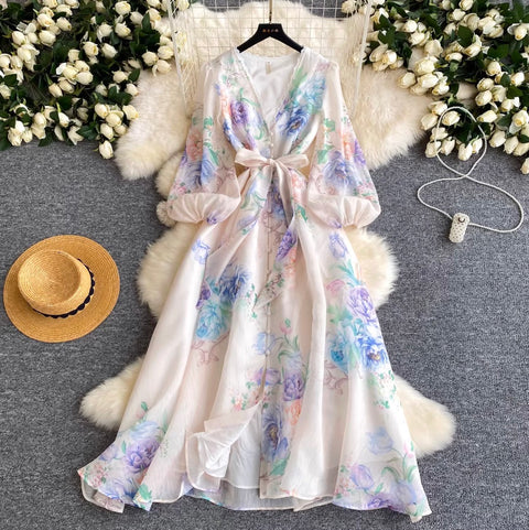 Sweetie V-neck Floral Print Dress