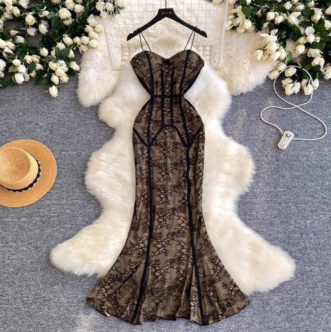 Black Lace Bodycon Slip Dress