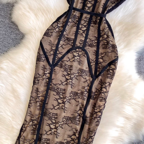 Black Lace Bodycon Slip Dress