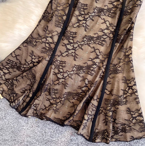 Black Lace Bodycon Slip Dress