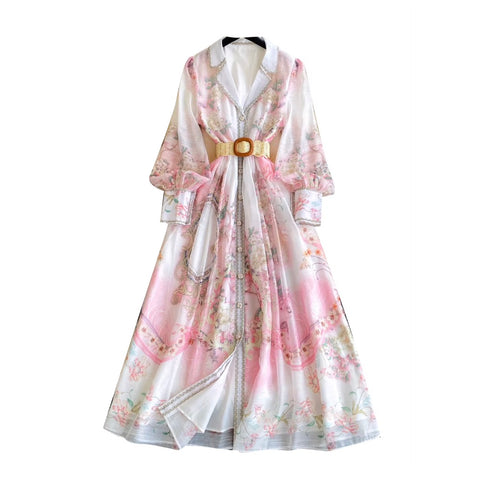 French Style V-neck Print Dress