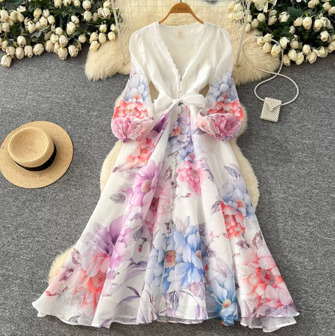 Korean Style V-neck Floral Dress
