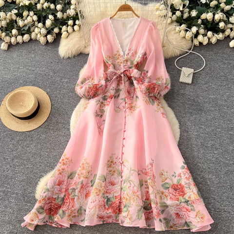 Korean Style V-neck Floral Dress