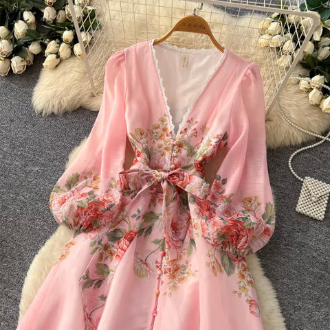 Korean Style V-neck Floral Dress