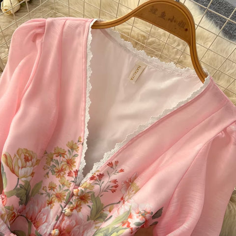 Korean Style V-neck Floral Dress