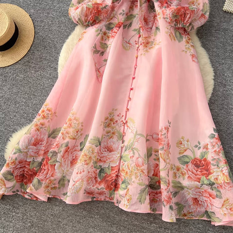 Korean Style V-neck Floral Dress
