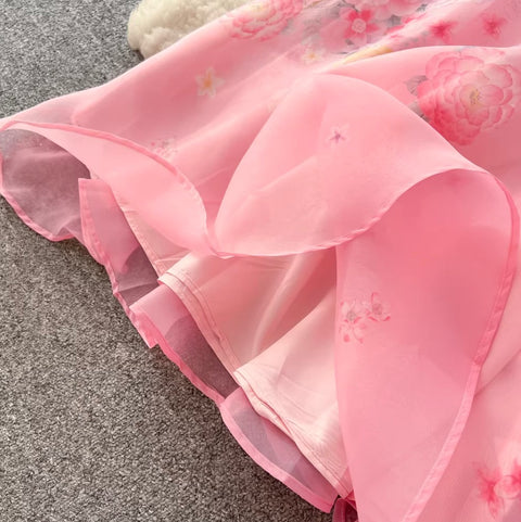 Fairy V-neck Shirt & Skirt Floral 2Pcs