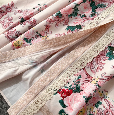 Elegant Flower Print Lace-up Dress