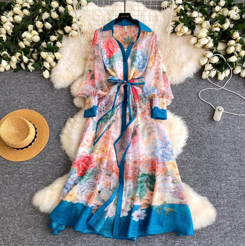 Courtly Floral Print A-line Dress