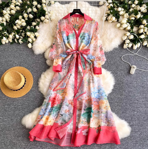 Courtly Floral Print A-line Dress