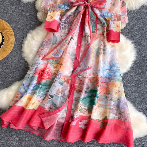 Courtly Floral Print A-line Dress