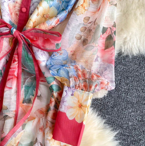 Courtly Floral Print A-line Dress