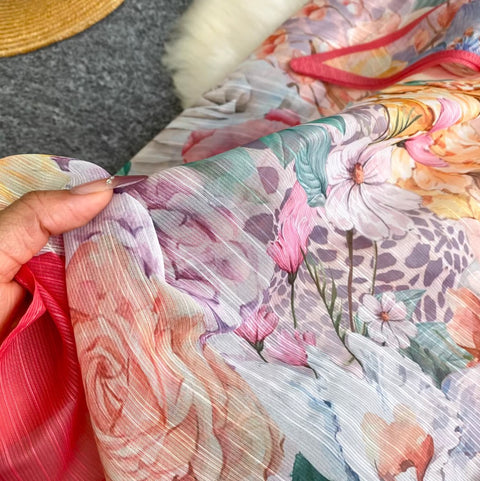 Courtly Floral Print A-line Dress