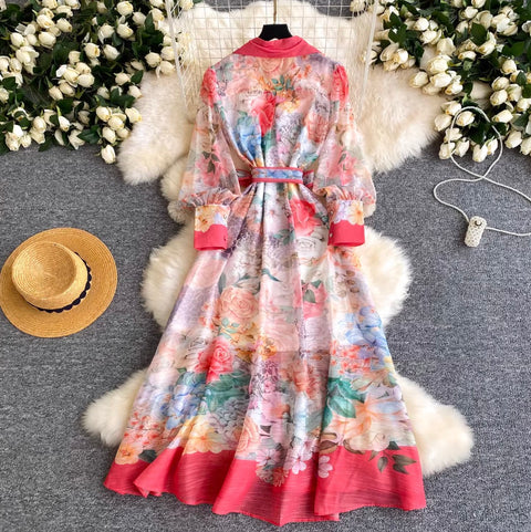Courtly Floral Print A-line Dress
