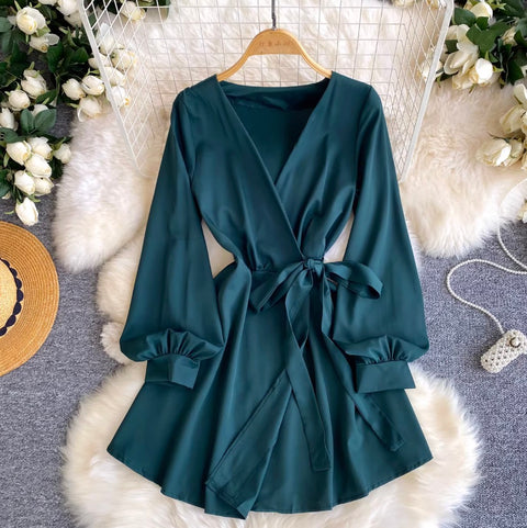 Elegant Deep V-neck Satin Dress